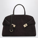 Ferragamo Hug Soft L brown suede shoulder bag