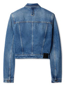 Off White Cropped Jeansjacke mit Gürtel