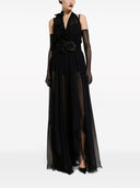 Abito lungo in chiffon di seta con applicazioni floreali Dolce & Gabbana