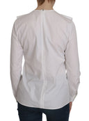 Elegant White Cotton Crew Neck Top - Allure Absolue