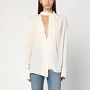 Blusa de seda drapeada color marfil Victoria Beckham