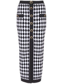 Falda midi de punto con intarsia de diamante de Balmain