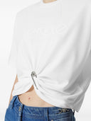 T-shirt bianca con logo ricamato Versace