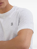 T-shirt girocollo in jersey di cotone Brunello Cucinelli con logo e effetto doppio strato falso