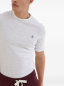 T-shirt girocollo in jersey di cotone Brunello Cucinelli con logo e effetto doppio strato falso