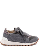 Zapatillas de lana virgen de franela y piel de becerro lamé Brunello Cucinelli