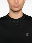 Camiseta de cuello redondo Brunello Cucinelli en jersey de algodón con logo y efecto de superposición