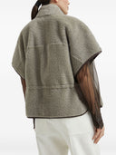 Cappotto esterno a maniche corte in shearling riccio Brunello Cucinelli con cerniera lucida