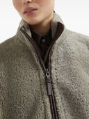 Cappotto esterno a maniche corte in shearling riccio Brunello Cucinelli con cerniera lucida
