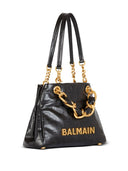 Bolsa tote pequena de couro amassado macio Balmain 1945 com monograma PB