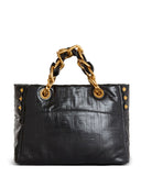 Bolsa tote pequena de couro amassado macio Balmain 1945 com monograma PB