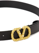 Cinto de couro Valentino Garavani com aplicação de cristais e logo VLogo Signature