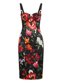 Vestido de cetim com estampa de flores Dolce & Gabbana