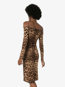 Abito midi a stampa leopardata con spalle scoperte Dolce & Gabbana