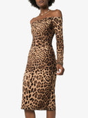Abito midi a stampa leopardata con spalle scoperte Dolce & Gabbana