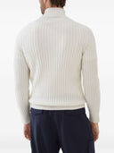 Maglione dolcevita a coste piatte in cashmere Brunello Cucinelli