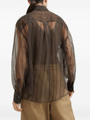 Camisa de seda crocante Brunello Cucinelli com bordado deslumbrante de listras de giz