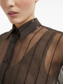 Camicia croccante in seta Brunello Cucinelli con ricamo a righe gessate abbaglianti