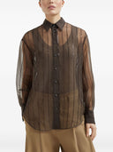 Camicia croccante in seta Brunello Cucinelli con ricamo a righe gessate abbaglianti