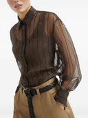 Camicia croccante in seta Brunello Cucinelli con ricamo a righe gessate abbaglianti