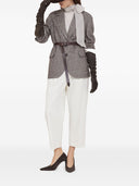 Brunello Cucinelli Woll- und Alpaka-Hahnentrittjacke mit Leder- und Monili-Gürtel