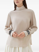 Camiseta de gola alta Brunello Cucinelli em crêpe de Chine de seda com pulseiras preciosas