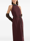 Vestido halter Brunello Cucinelli em crepe cady de seda e acetato com gola preciosa bordada com miçangas