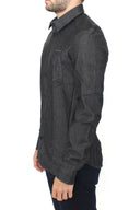Elegant Gray Stretch Denim Casual Shirt - Allure Absolue