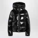 Moncler X Edward Enninful Schwarze glänzende Nylon-Daunenjacke mit Kapuze