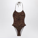 Купальник слитный The Attico Zebra в цвете хаки/коричневый