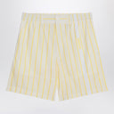 JACQUEMUS White, yellow striped bermuda shorts with logo