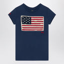 Polo Ralph Lauren blaues marinefarbenes Baumwoll-T-Shirt mit Rundhalsausschnitt und Flaggenaufnäher