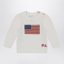 Suéter branco de algodão Polo Ralph Lauren com aplicação de bandeira