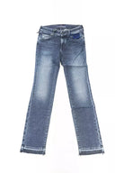 Blue Cotton Women Jeans with Fringed Hem - Allure Absolue