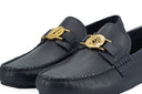 Elegant Navy Blue Calf Leather Loafers Versace