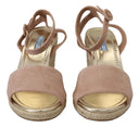 Elegant Suede Ankle Strap Wedge Sandals Prada