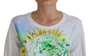 Elegant White Graphic Crew Neck Sweater - Allure Absolue