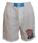 Chic White & Pink Print Swim Shorts - Allure Absolue