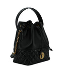 Elegante borsa a tracolla a secchiello Medusa in pelle nera