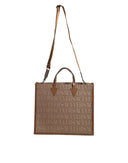 Brown Top Handle Jacquard Leather Logo Crossbody Tote Bag Versace