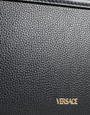 Black Grainy Calf Leather Logo Crossbody Shoulder Bag Versace