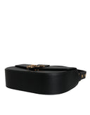 Black Grainy Calf Leather Logo Crossbody Shoulder Bag Versace