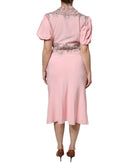 Pink Floral Lace Short Sleeves V-neck Midi Dress - Allure Absolue