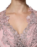 Pink Floral Lace Short Sleeves V-neck Midi Dress - Allure Absolue
