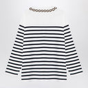 Valentino Elfenbein/marineblau gestreifter Jersey mit Stickerei