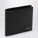 Cartera plegable de cuero negro Valentino Garavani Vlogo Signature