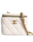 White Matelasse Lambskin Gold Chain Shoulder Vanity Mirror Chanel