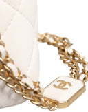 White Matelasse Lambskin Gold Chain Shoulder Vanity Mirror Chanel