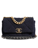 Dark Blue Medium Flap Tweed CC Gold Gray Chain Shoulder Bag Chanel