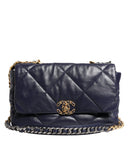 Blue Leather Large Quilted Chain Hand Shoulder Bag Chanel